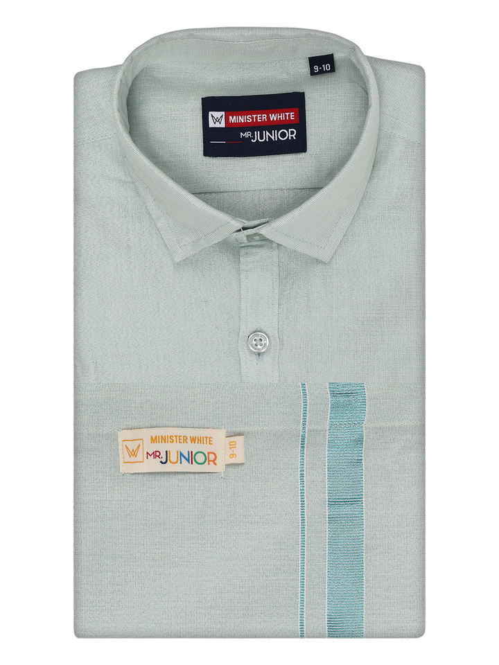 Boys Tissue Mint Blue Colour Shirt with Dhoti Combo Ambitious Boy by Minister White