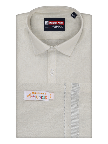 Boys Tissue Silver Colour Shirt with Dhoti Combo Ambitious Boy by Minister White