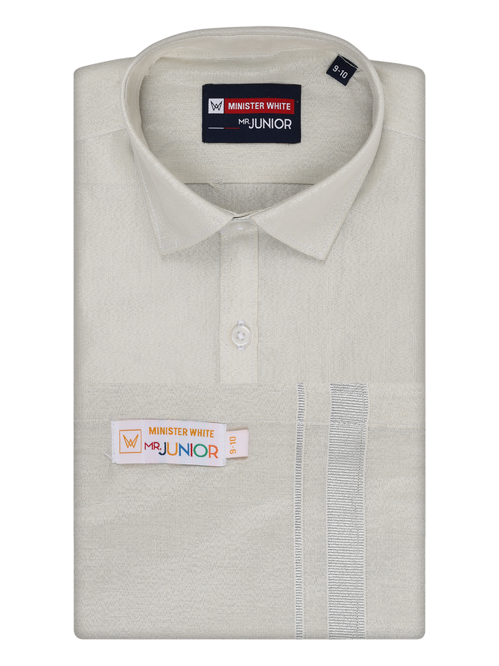 Boys Tissue Silver Colour Shirt with Dhoti Combo Ambitious Boy by Minister White