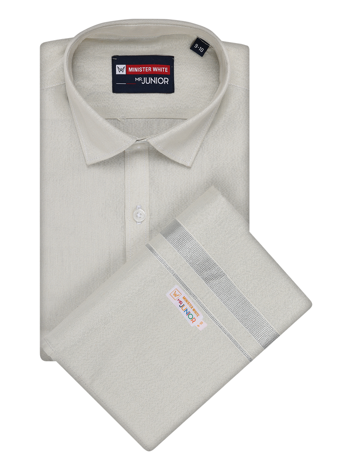 Boys Tissue Silver Colour Shirt with Dhoti Combo Ambitious Boy by Minister White