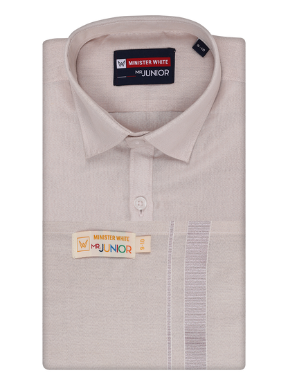 Boys Tissue Light Rose Colour Shirt with Dhoti Combo Ambitious Boy by Minister White