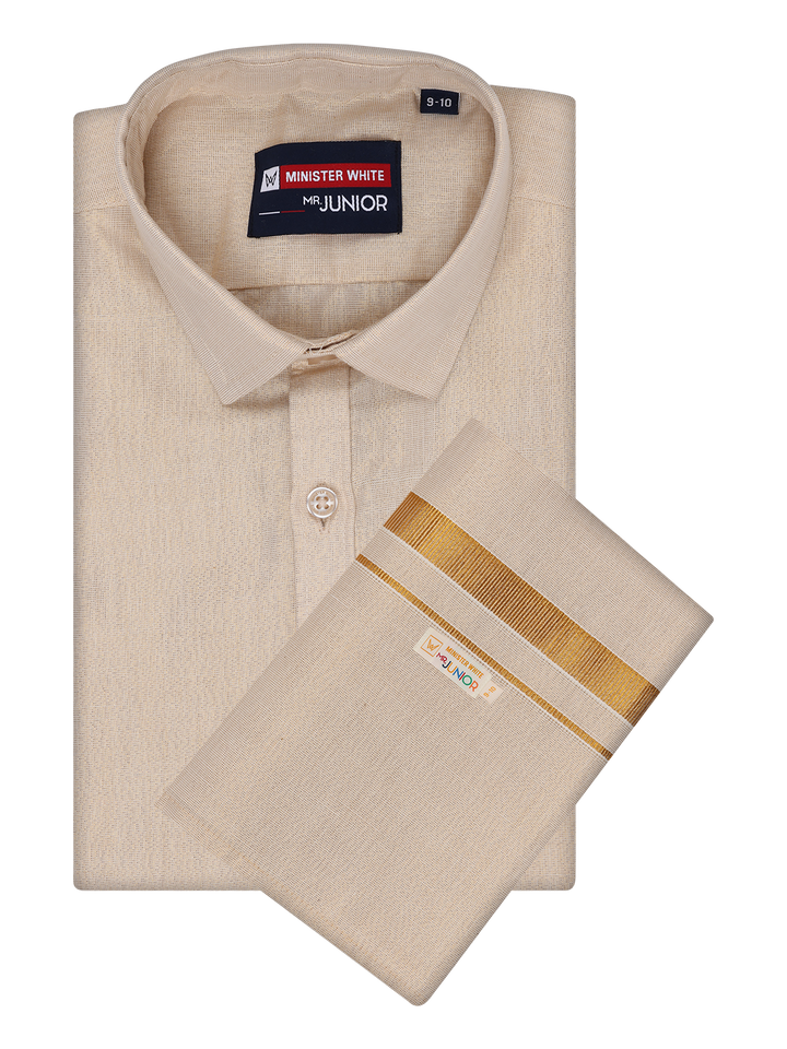 Boys Tissue Gold Colour Shirt with Dhoti Combo Ambitious Boy by Minister White
