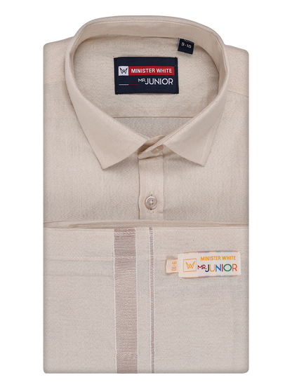 Boys Tissue Almond Colour Shirt with Dhoti Combo Ambitious Boy by Minister White