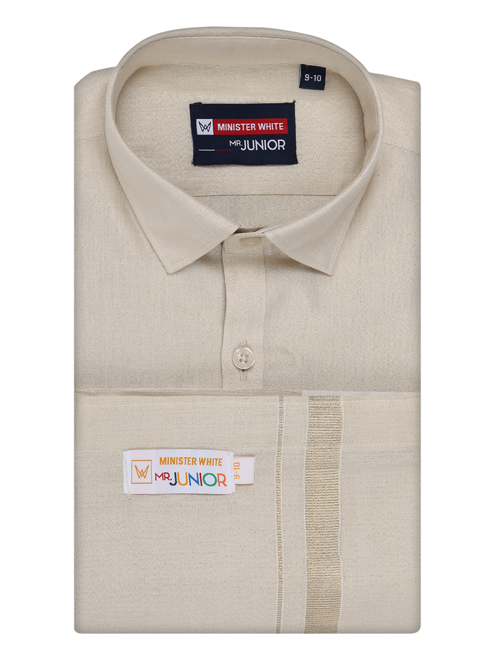 Boys Tissue Beige Colour Shirt with Dhoti Combo Ambitious Boy by Minister White