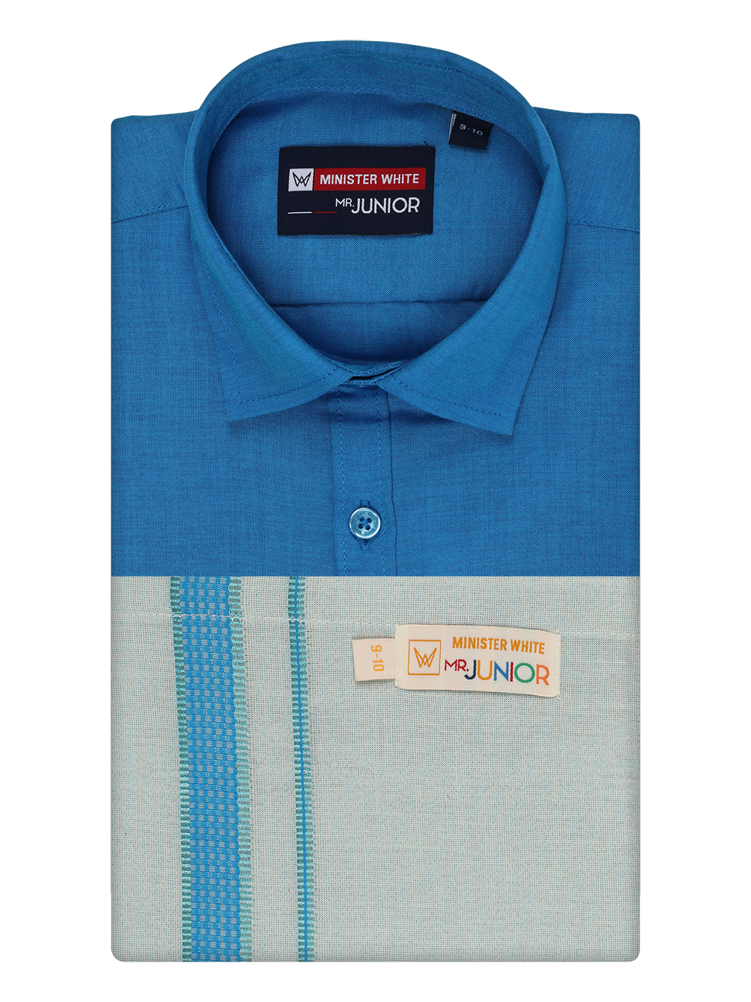 Kids Cotton Blue Shirt with Tissue Matching Border Dhoti Combo