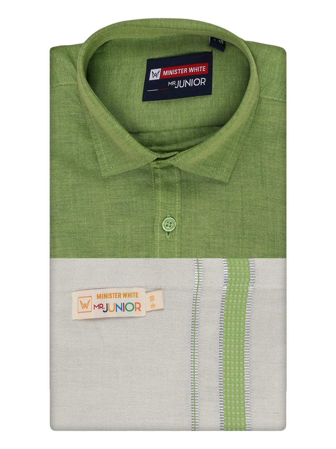 Kids Cotton Light Green Shirt with Tissue Matching Border Dhoti Combo 