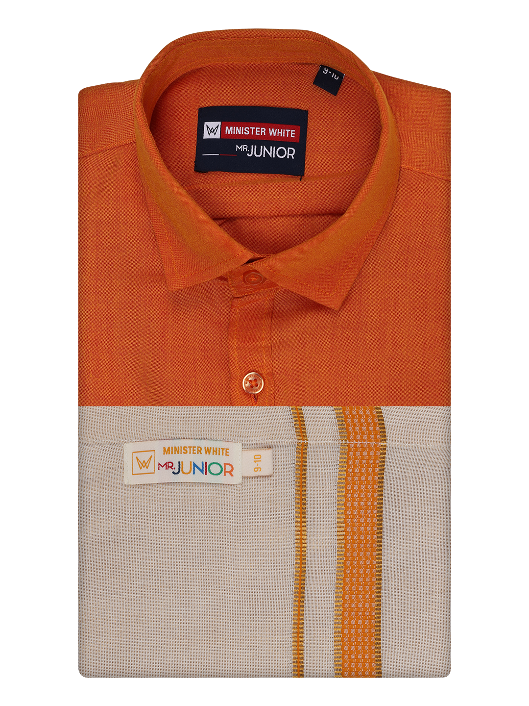 Kids Cotton Orange Shirt with Tissue Matching Border Dhoti Combo