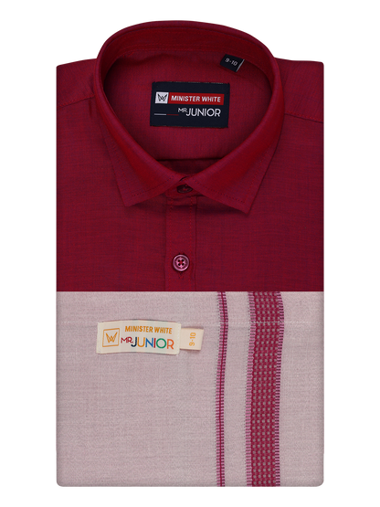 Kids Cotton Magenta Shirt with Tissue Matching Border Dhoti Combo