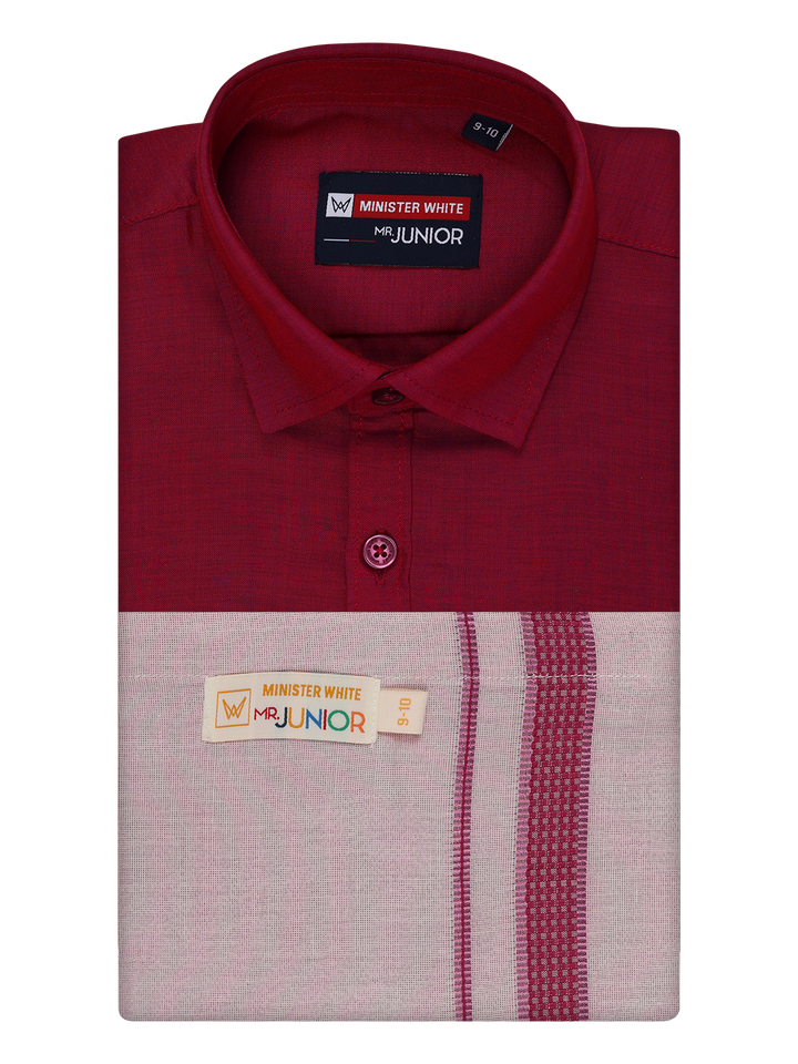 Kids Cotton Magenta Shirt with Tissue Matching Border Dhoti Combo
