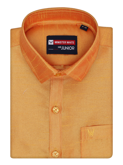 Boys Orange Color Half Sleeves Shirt with Gold Jari Flexi Dhoti Adorable Boy