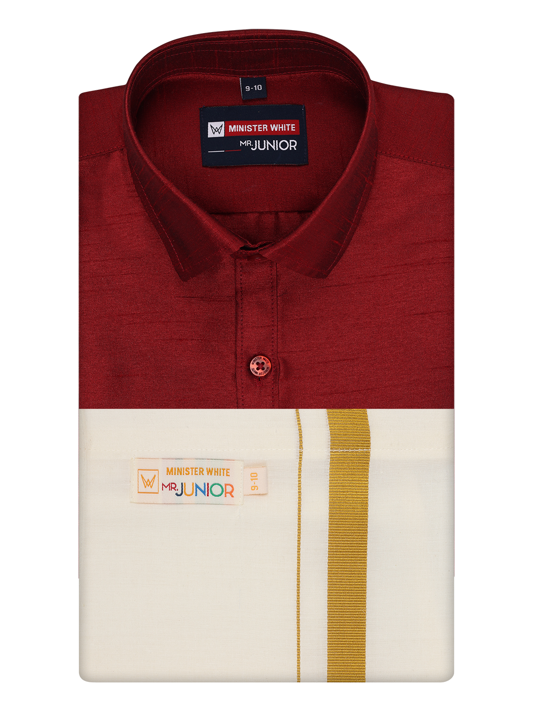 Boys Maroon Color Half Sleeves Shirt with Gold Jari Flexi Dhoti Adorable Boy by Minister White 1