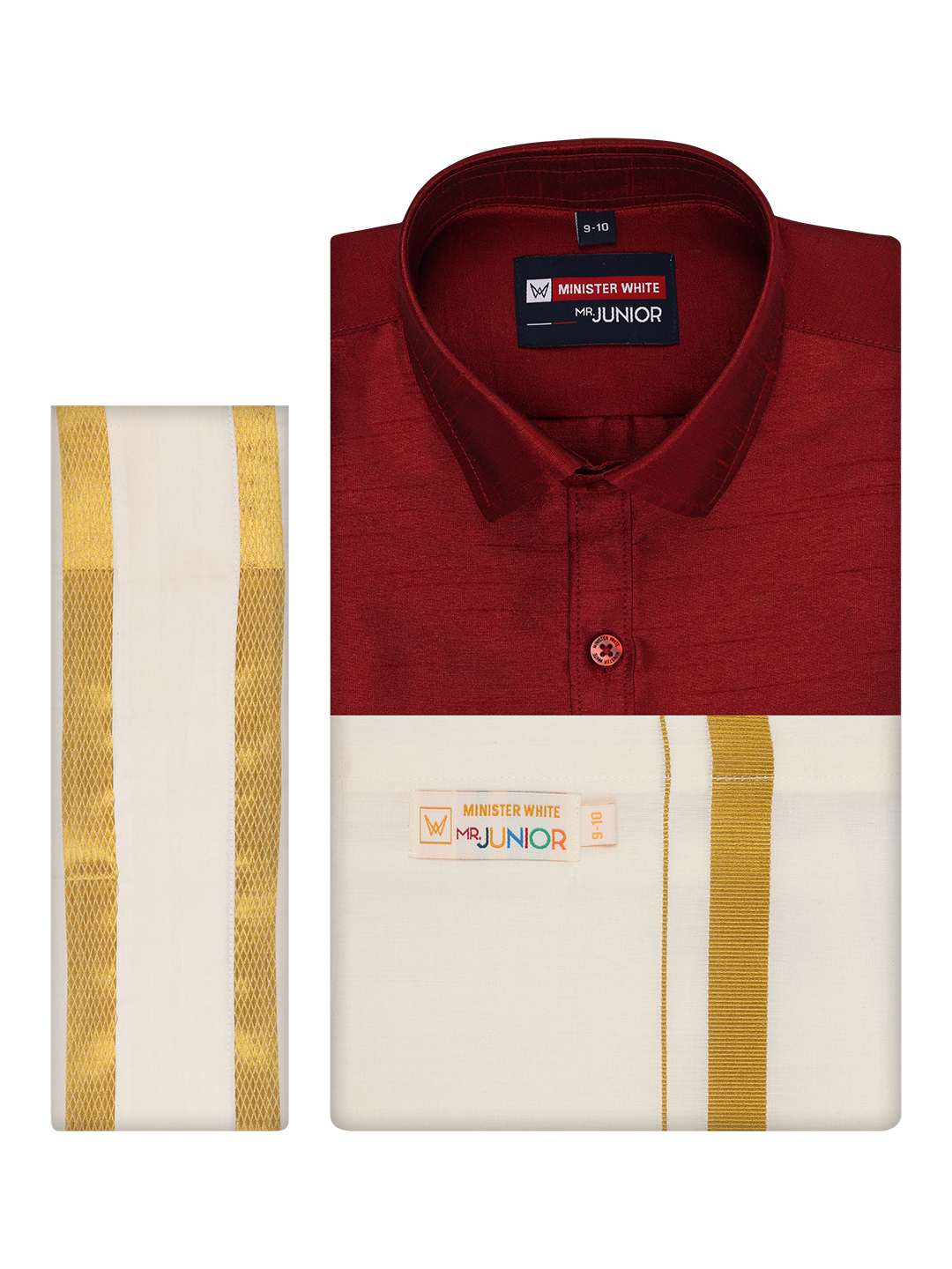 Boys Maroon Color Half Sleeves Shirt with Gold Jari Flexi Dhoti Adorable Boy