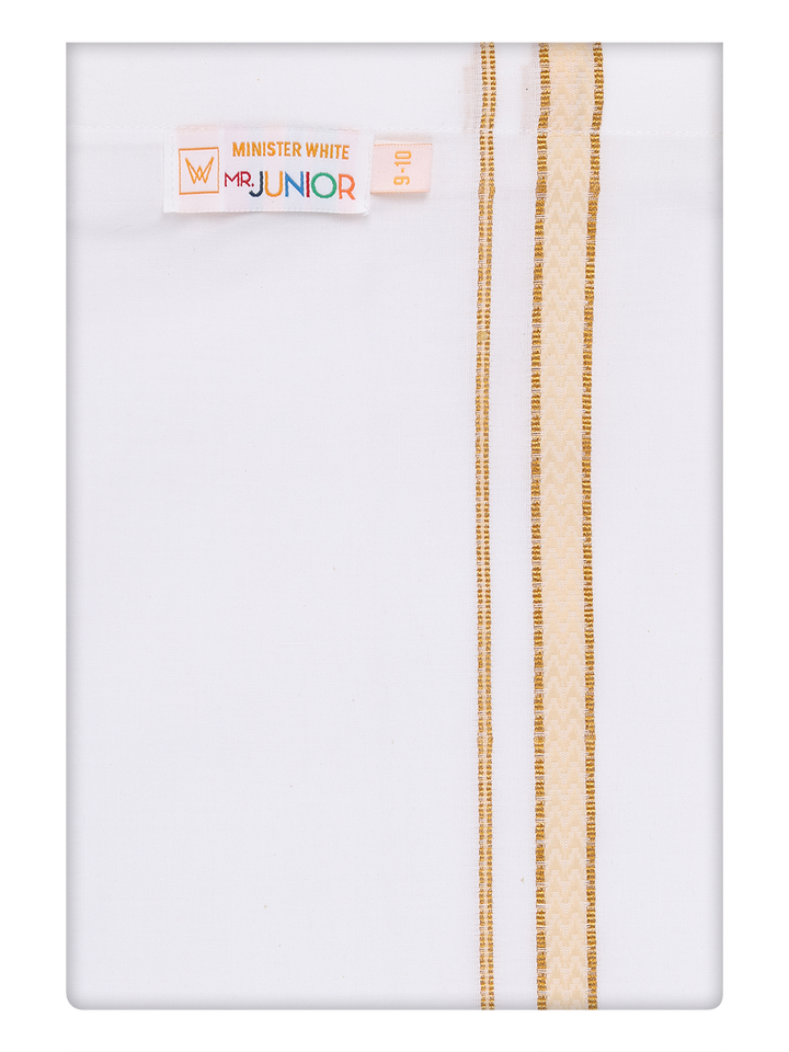 Boys Cotton White Dhoti with Sandal Color Border by Minister White