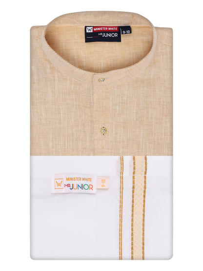 Boys Cotton Sandal Kurta with Matching Border Dhoti Combo Honest Boy by Minister White