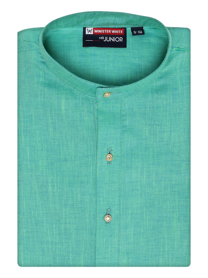 Boys Cotton Mint Blue Color Kurta by Minister White