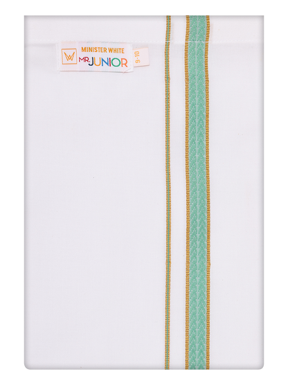 Boys Cotton White Dhoti with Mint Blue Color Border by Minister White