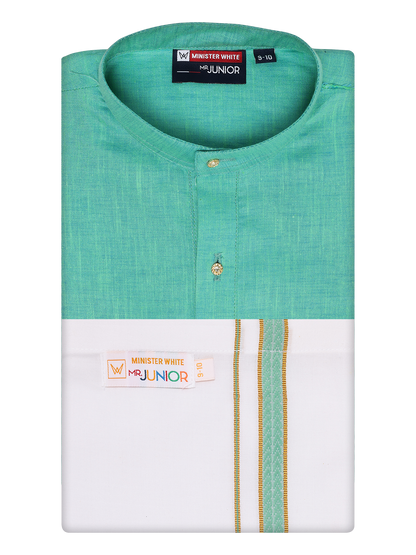 Boys Cotton Mint Blue Kurta with Matching Border Dhoti Combo Honest Boy by Minister White