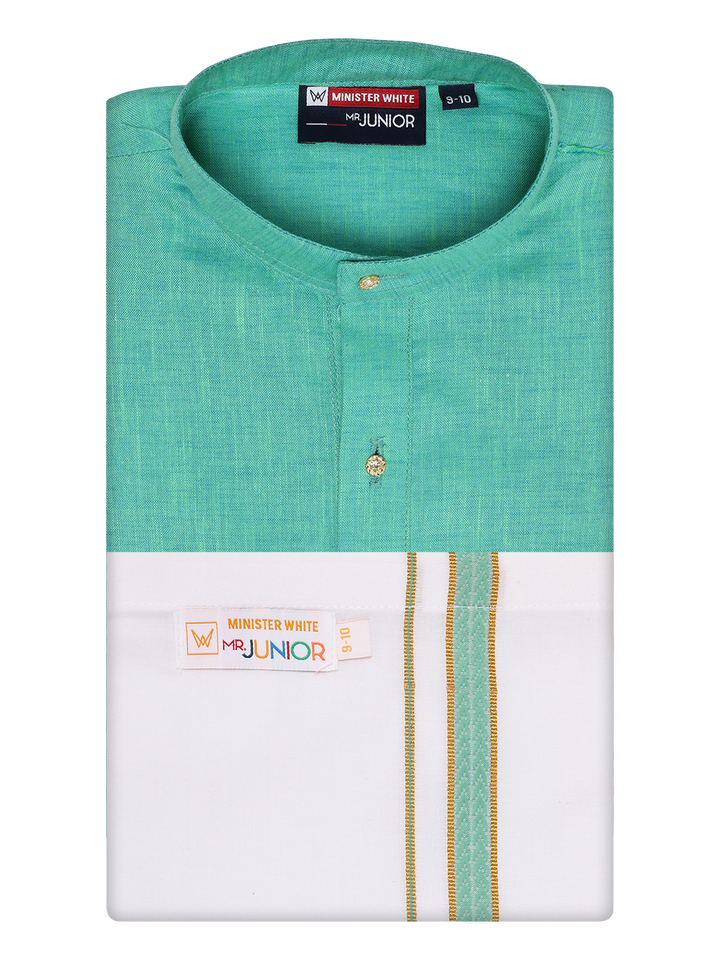 Boys Cotton Mint Blue Kurta with Matching Border Dhoti Combo Honest Boy by Minister White