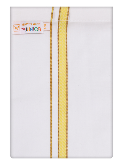 Boys Cotton White Dhoti with Mustard Color Border by Minister White