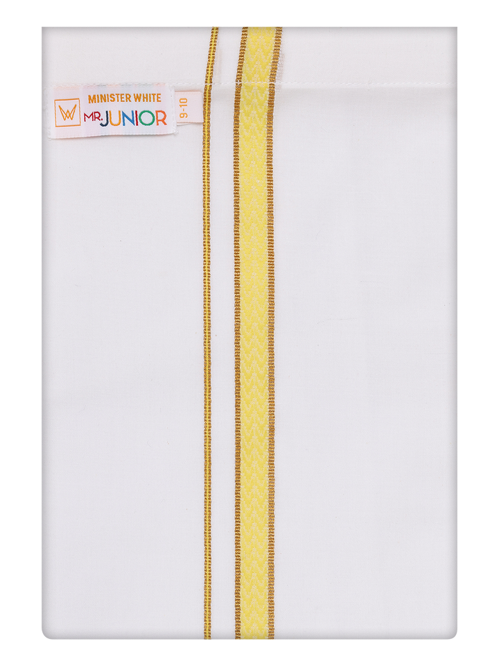 Boys Cotton White Dhoti with Mustard Color Border by Minister White