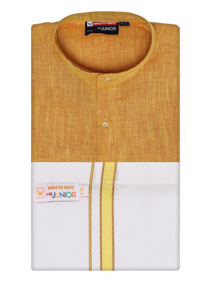 Boys Cotton Mustard Kurta with Matching Border Dhoti Combo Honest Boy by Minister White