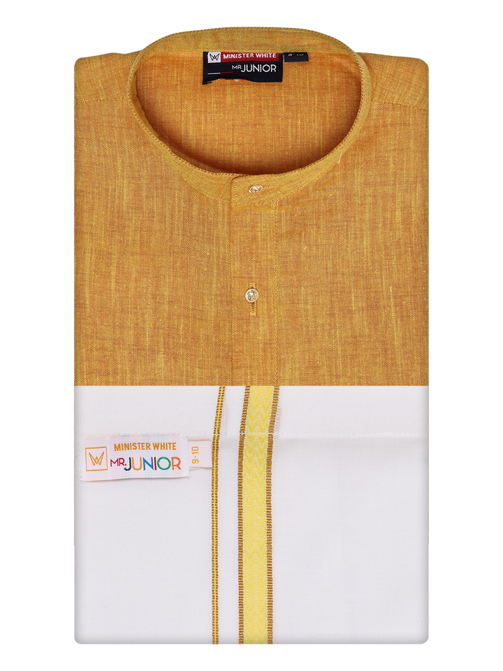 Boys Cotton Mustard Kurta with Matching Border Dhoti Combo Honest Boy by Minister White