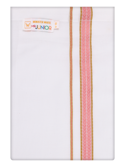 Boys Cotton White Dhoti with Pink Color Border by Minister White