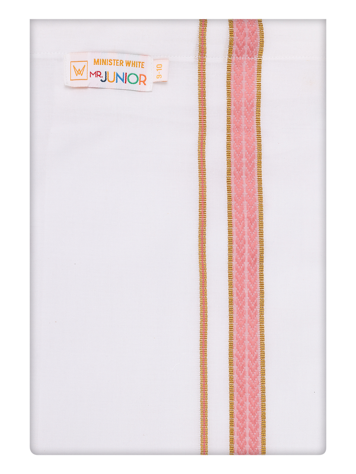 Boys Cotton White Dhoti with Pink Color Border by Minister White