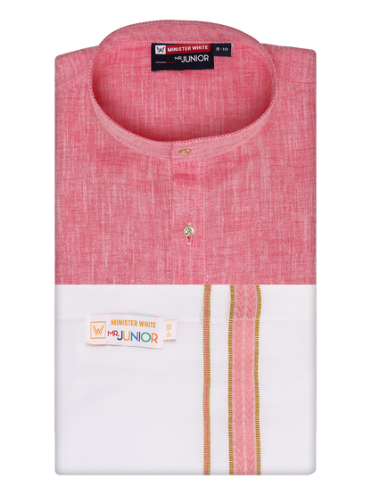Boys Cotton Pink Kurta with Matching Border Dhoti Combo Honest Boy by Minister White