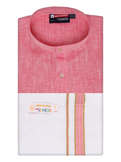 Boys Cotton Pink Kurta with Matching Border Dhoti Combo Honest Boy