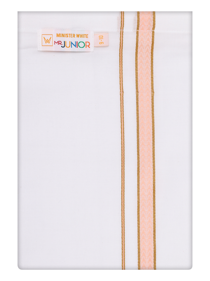 Boys Cotton White Dhoti with Peach Color Border by Minister White