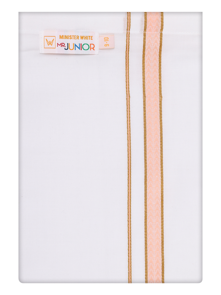 Boys Cotton White Dhoti with Peach Color Border by Minister White
