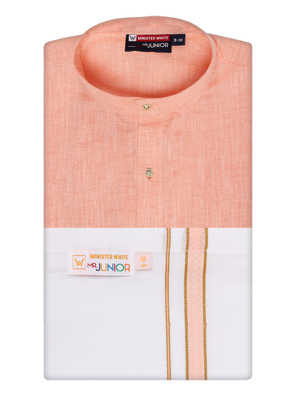 Boys Cotton Peach Kurta with Matching Border Dhoti Combo Honest Boy by Minister White