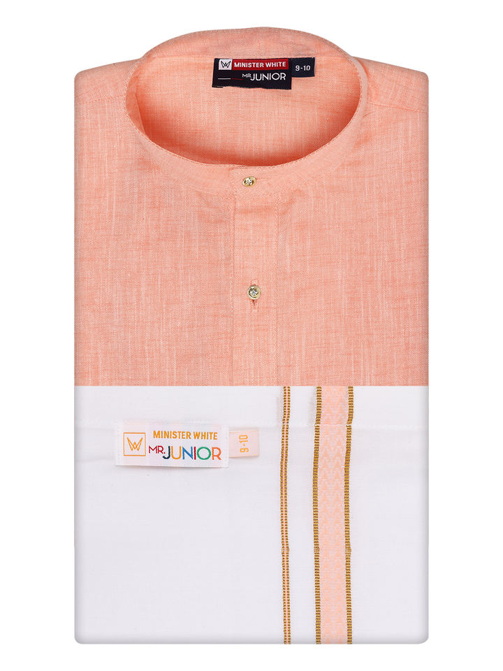 Boys Cotton Peach Kurta with Matching Border Dhoti Combo Honest Boy by Minister White