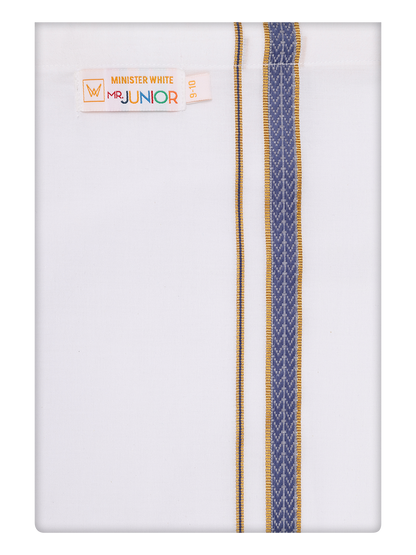 Boys Cotton White Dhoti with Navy Color Border by Minister White