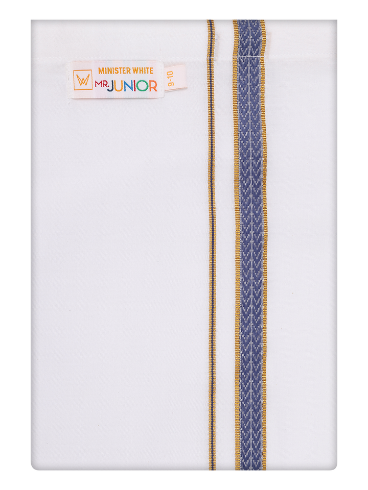 Boys Cotton White Dhoti with Navy Color Border by Minister White
