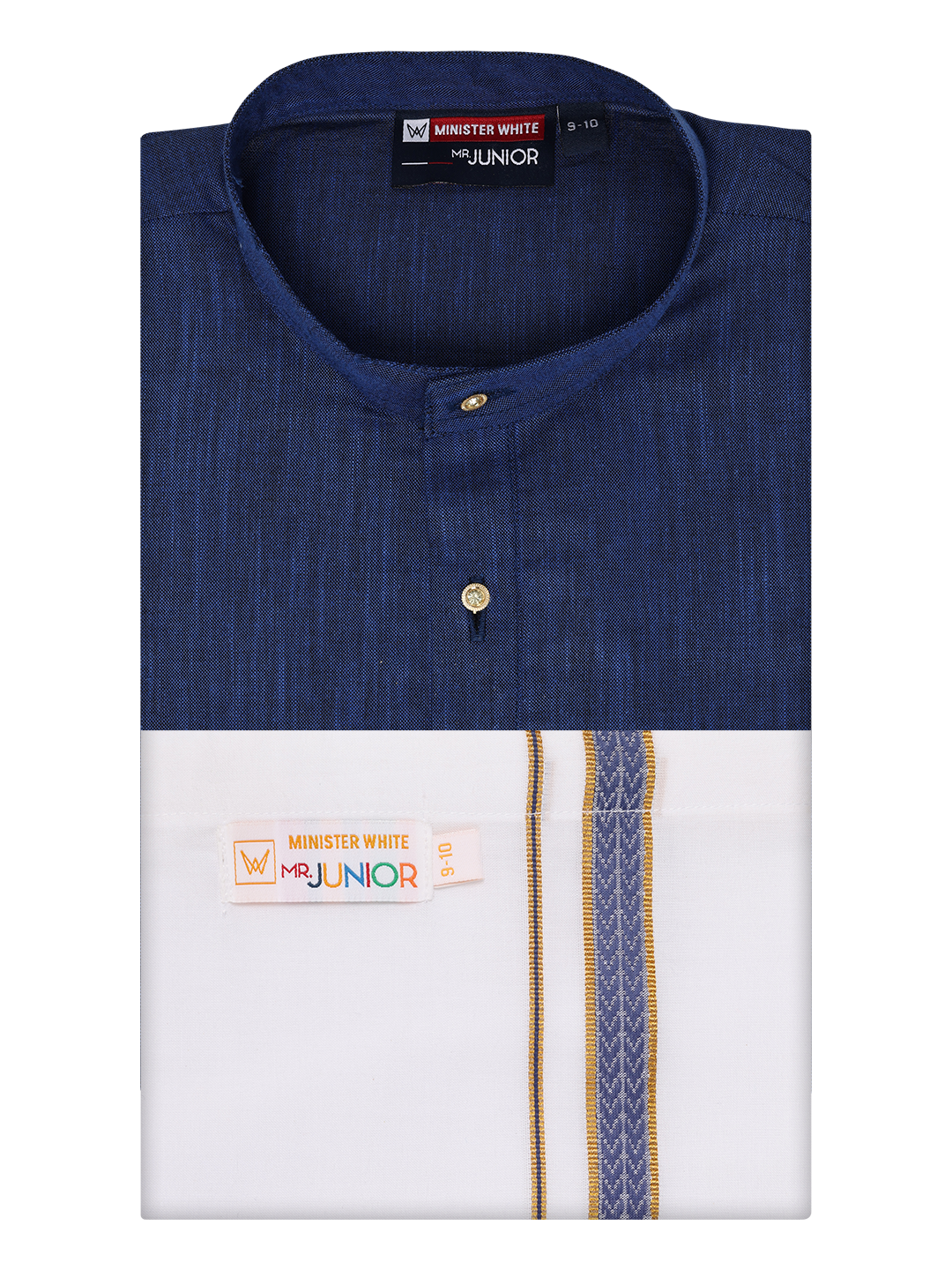 Boys Cotton Navy Kurta with Matching Border Dhoti Combo Honest Boy by Minister White