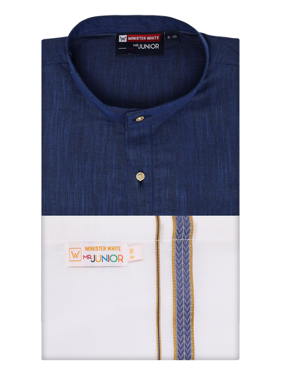 Boys Cotton Navy Kurta with Matching Border Dhoti Combo Honest Boy by Minister White