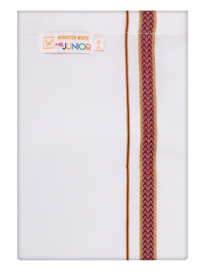 Boys Cotton White Dhoti with Maroon Color Border by Minister White