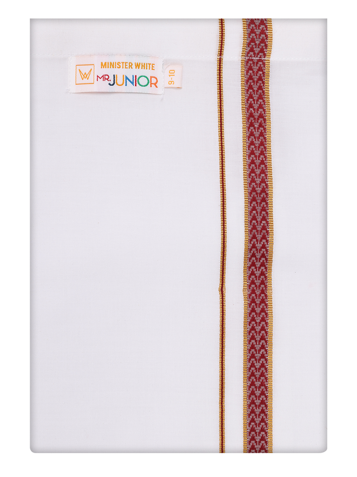 Boys Cotton White Dhoti with Maroon Color Border by Minister White
