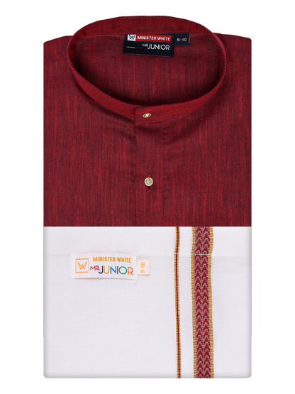 Boys Cotton Maroon Kurta with Matching Border Dhoti Combo Honest Boy by Mister White