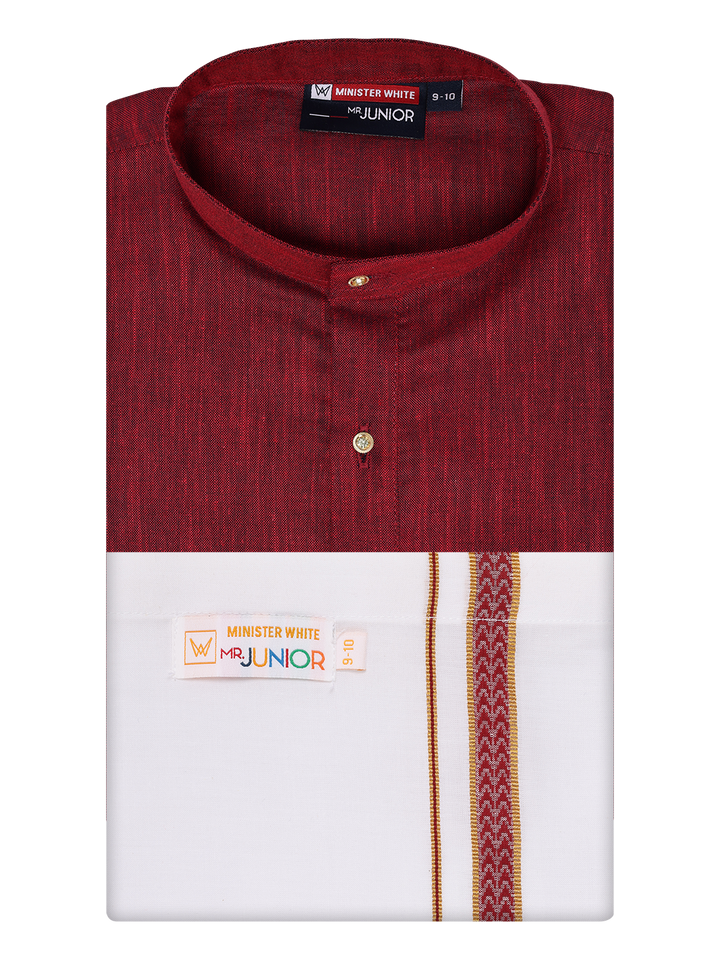 Boys Cotton Maroon Kurta with Matching Border Dhoti Combo Honest Boy by Mister White