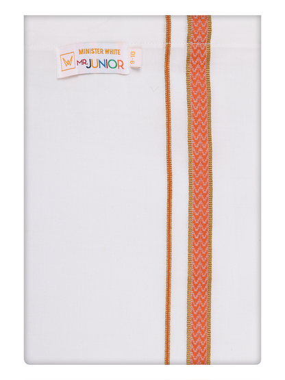 Boys Cotton White Dhoti with Brick Color Border by Minister White