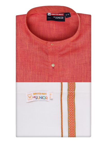 Boys Cotton Brick Kurta with Matching Border Dhoti Combo Honest Boy by Minister White