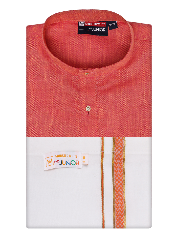 Boys Cotton Brick Kurta with Matching Border Dhoti Combo Honest Boy by Minister White