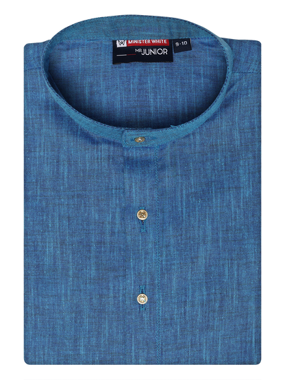 Boys Cotton Blue Color Kurta by Minister White