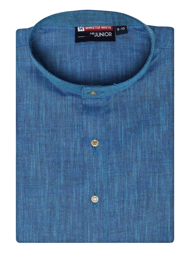 Boys Cotton Blue Color Kurta by Minister White
