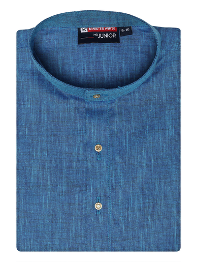 Boys Cotton Blue Color Kurta by Minister White