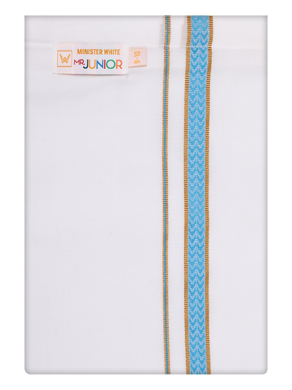 Boys Cotton White Dhoti with Blue Color Border by Minister White