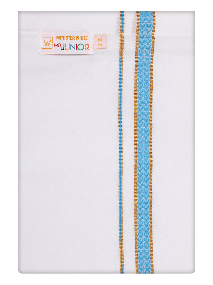 Boys Cotton White Dhoti with Blue Color Border by Minister White